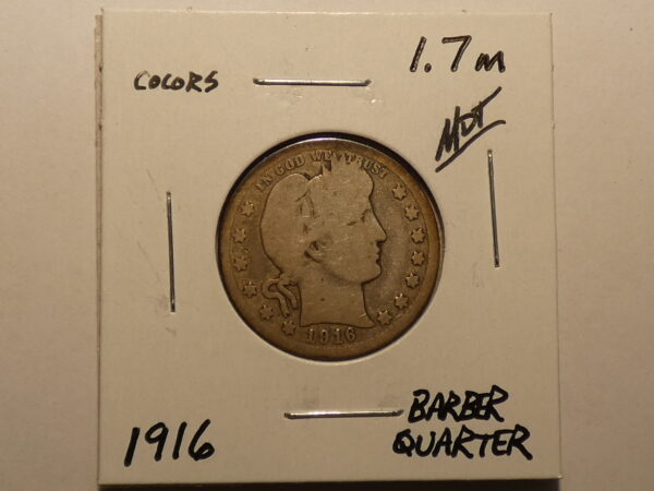 1916 Barber quarter dollar coin.