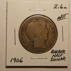 1906 Barber half dollar coin.