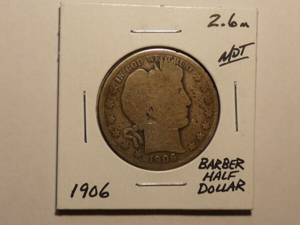 1906 Barber half dollar coin.