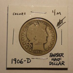 1906-D Barber half dollar coin.