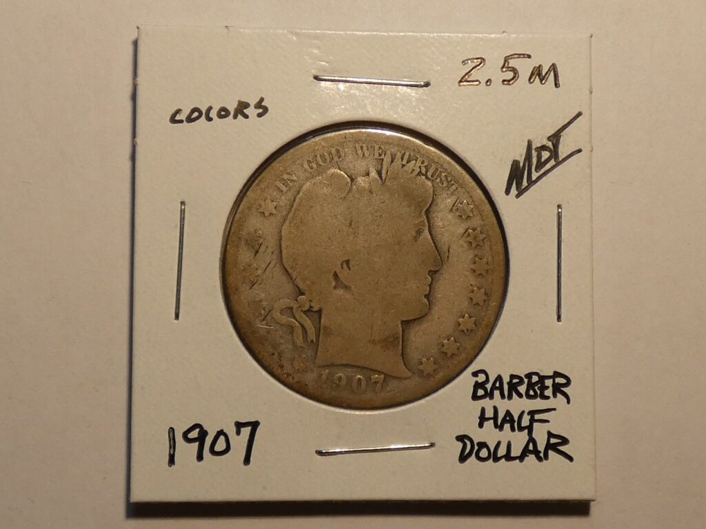 1907 Barber half dollar coin.