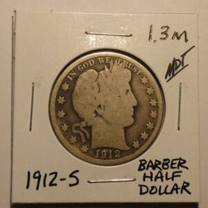 1912-S Barber half dollar coin.