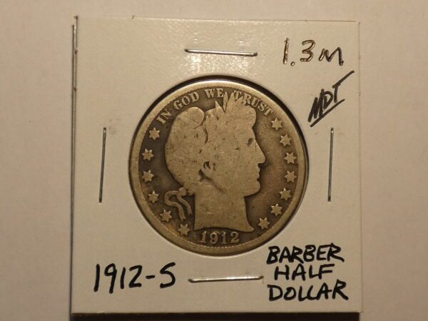 1912-S Barber half dollar coin.