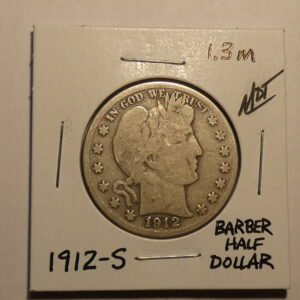 1912-S Barber half dollar coin.