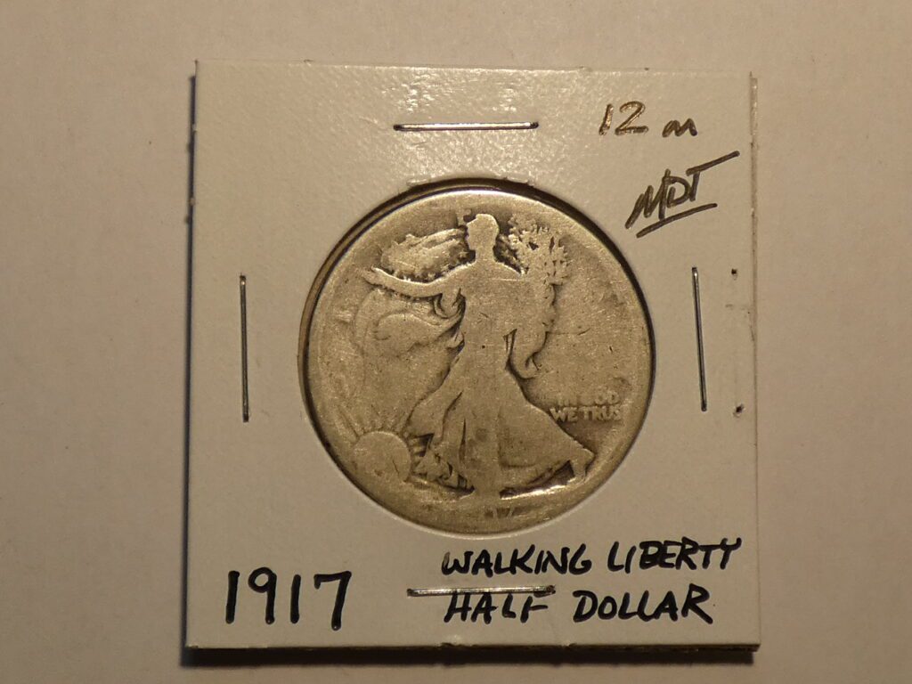 1917 Walking Liberty half dollar coin.