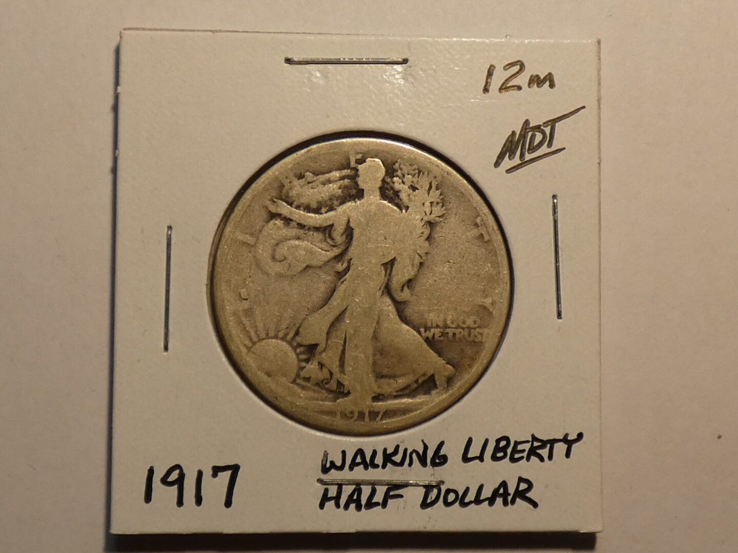 1917 Walking Liberty half dollar coin.