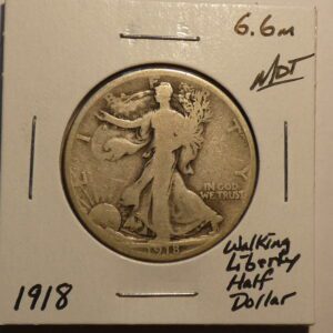 1918 Walking Liberty half dollar coin.