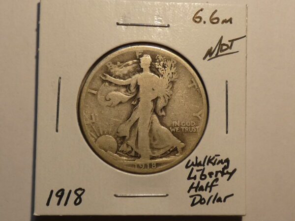 1918 Walking Liberty half dollar coin.