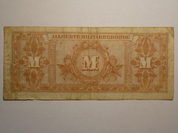 Allied Military Authority banknote with M logo.