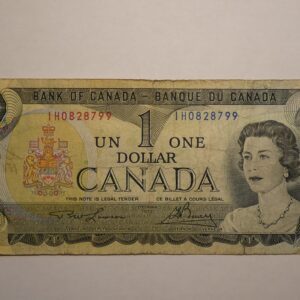 Canadian one dollar bill with Queen Elizabeth II.