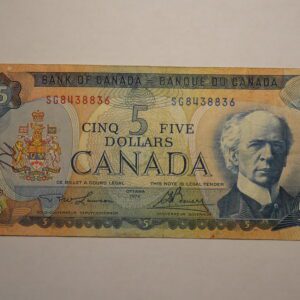 Canadian five dollar bill from 1972.