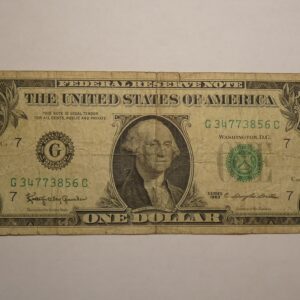 One dollar bill with George Washington.