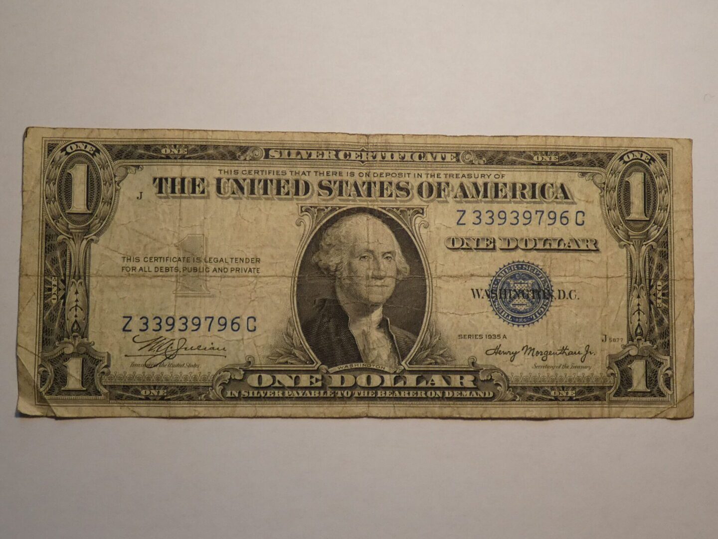 One dollar silver certificate, 1935.