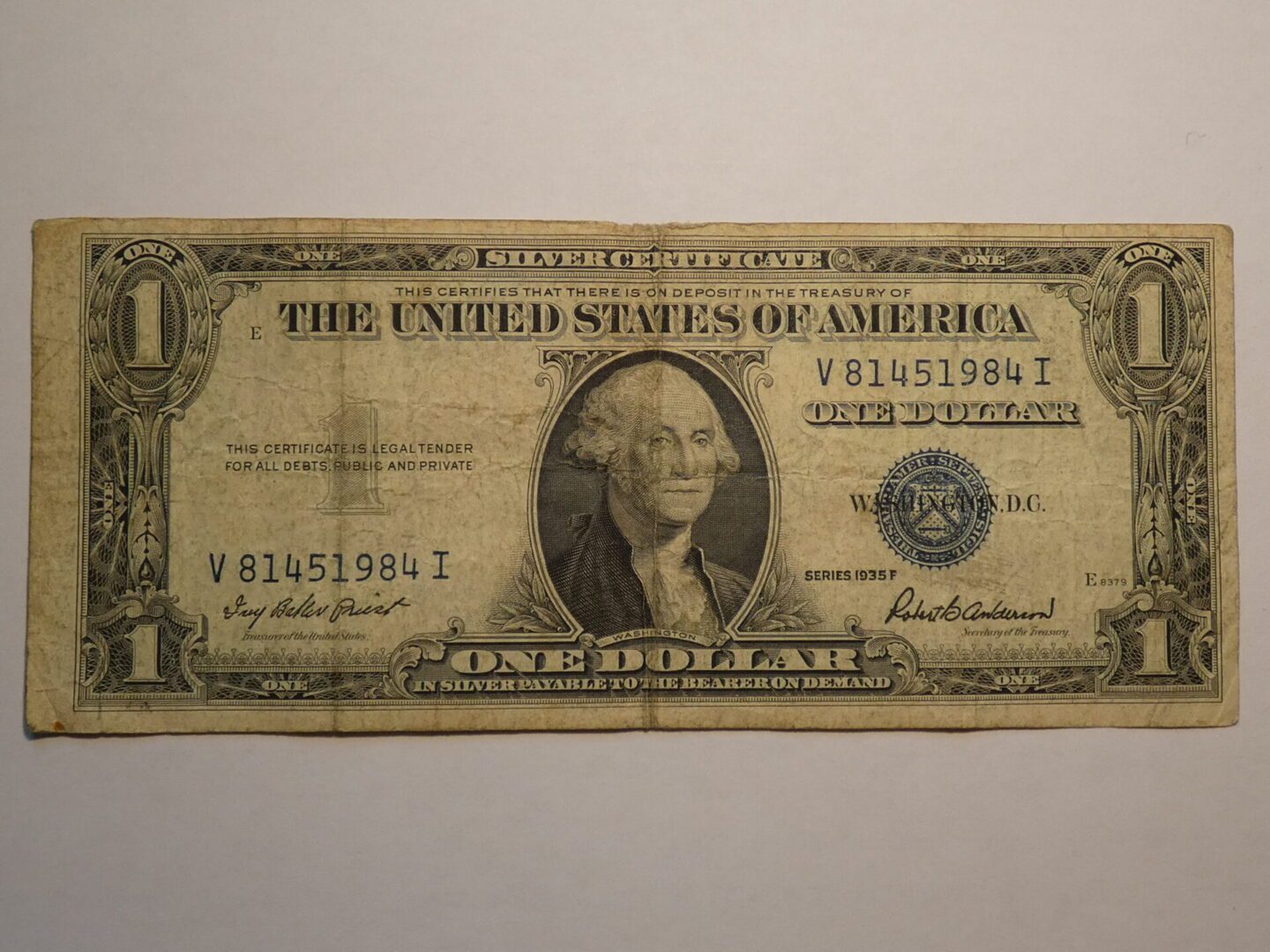 One dollar silver certificate, 1935.