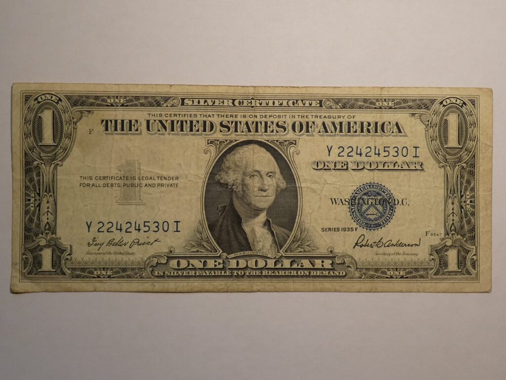 One dollar silver certificate, 1935 series.