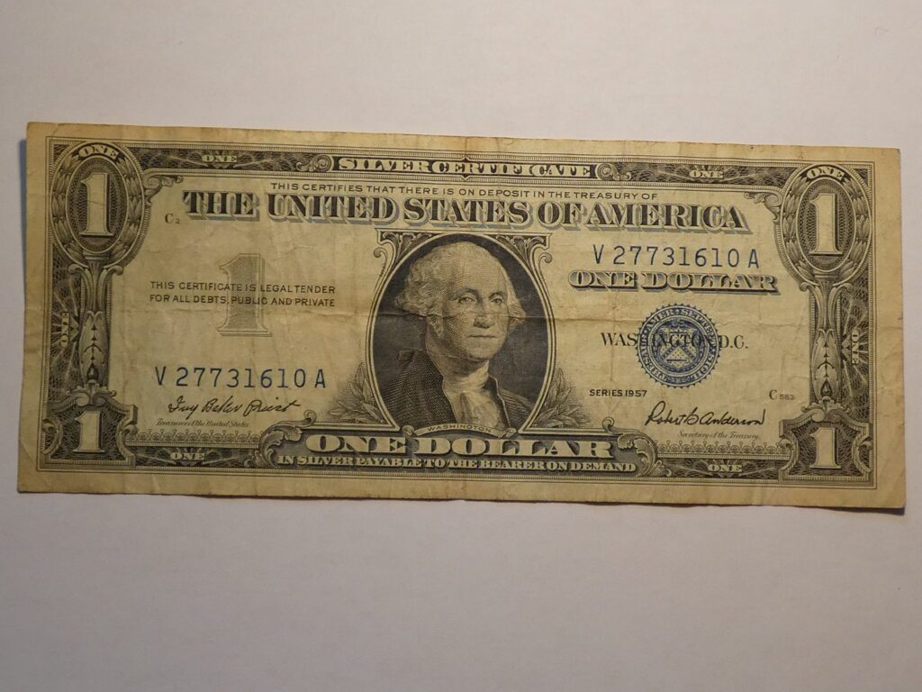 One dollar silver certificate, 1957.