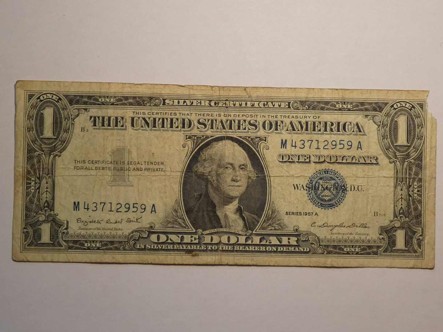 One dollar silver certificate, 1957 series.