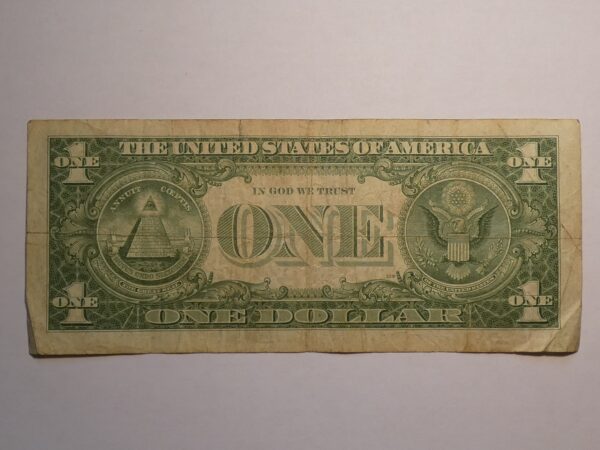 US one dollar bill with eagle and pyramid.