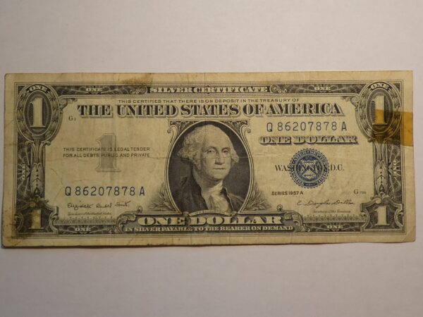 One dollar silver certificate, 1957 A series.