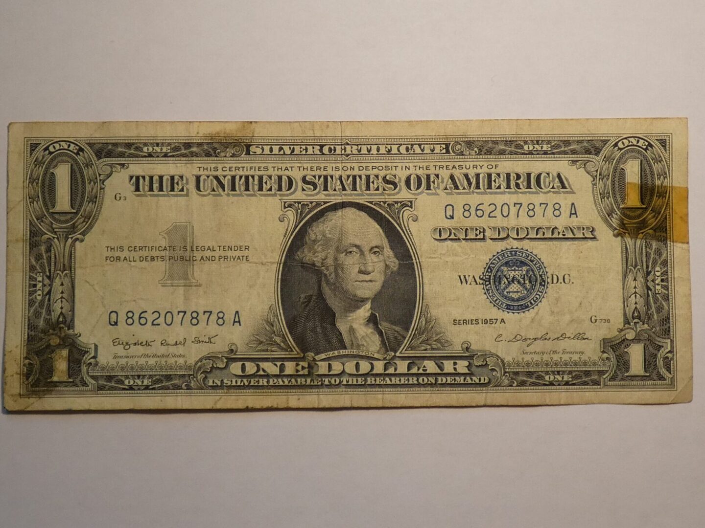 One dollar silver certificate, 1957 A series.