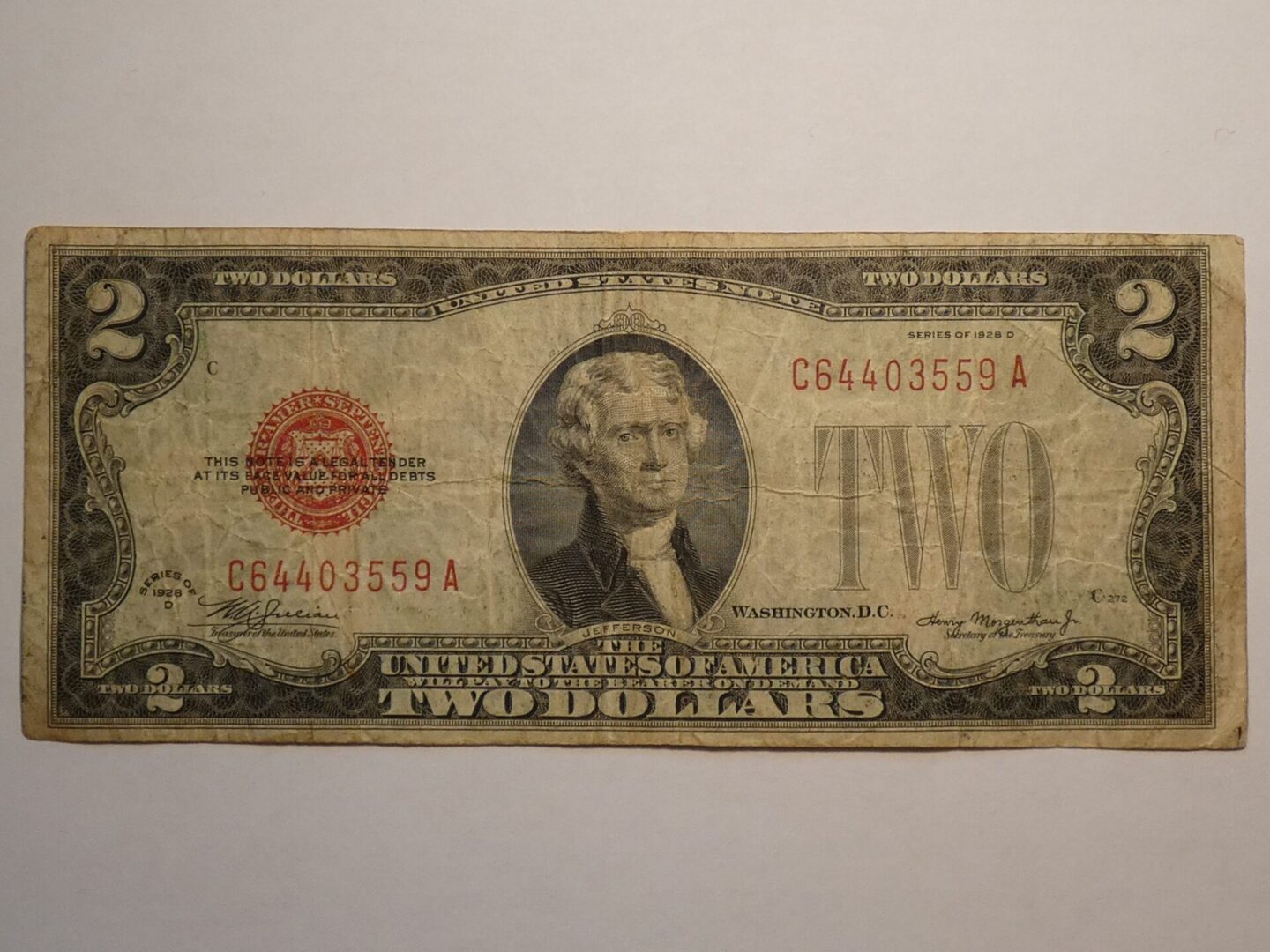 Two dollar bill, series of 1928 D.