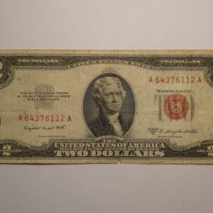 Two dollar bill with portrait of Jefferson.