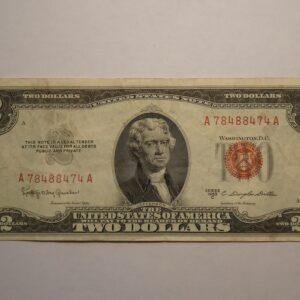 Two dollar bill featuring Thomas Jefferson.