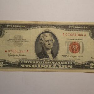 Two dollar bill, Thomas Jefferson portrait.