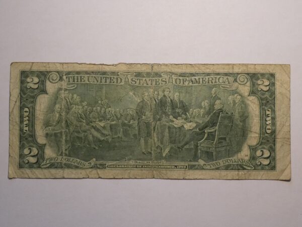 Two dollar bill, Declaration of Independence.