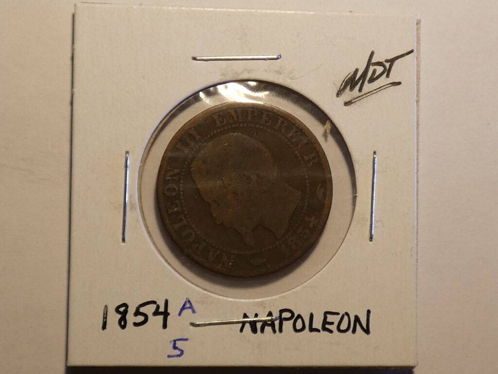 1854B French Empire Napoleon Cinq Centimes