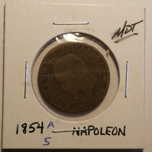 1854B French Empire Napoleon Cinq Centimes