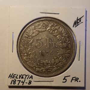 Swiss 5 Franc coin from 1874.