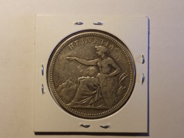 Silver Swiss coin with Helvetia