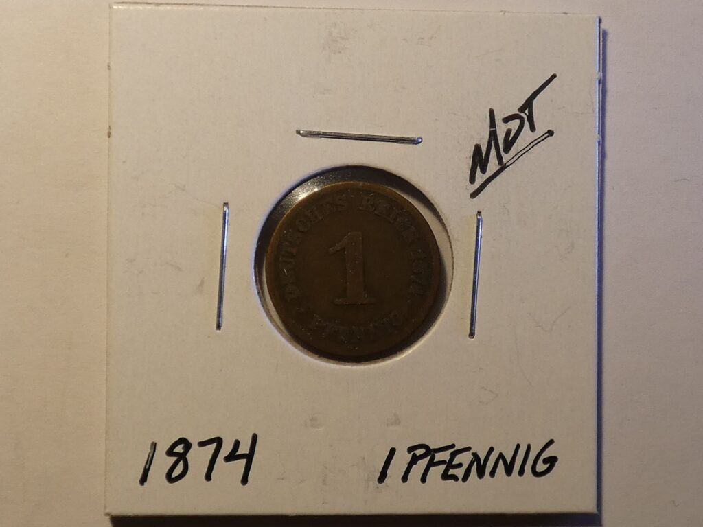 1874 German 1 Pfennig coin.