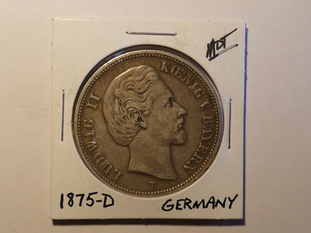 1875 German coin with King Ludwig II portrait.