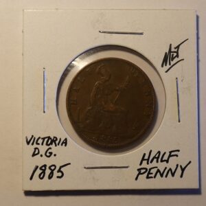 1885 British half penny coin.