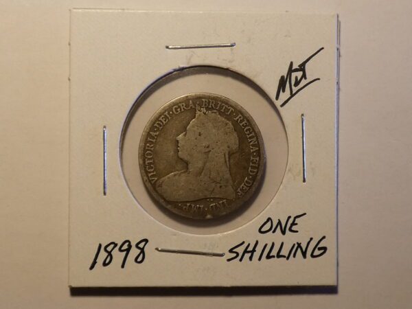 1898 British silver one shilling coin.