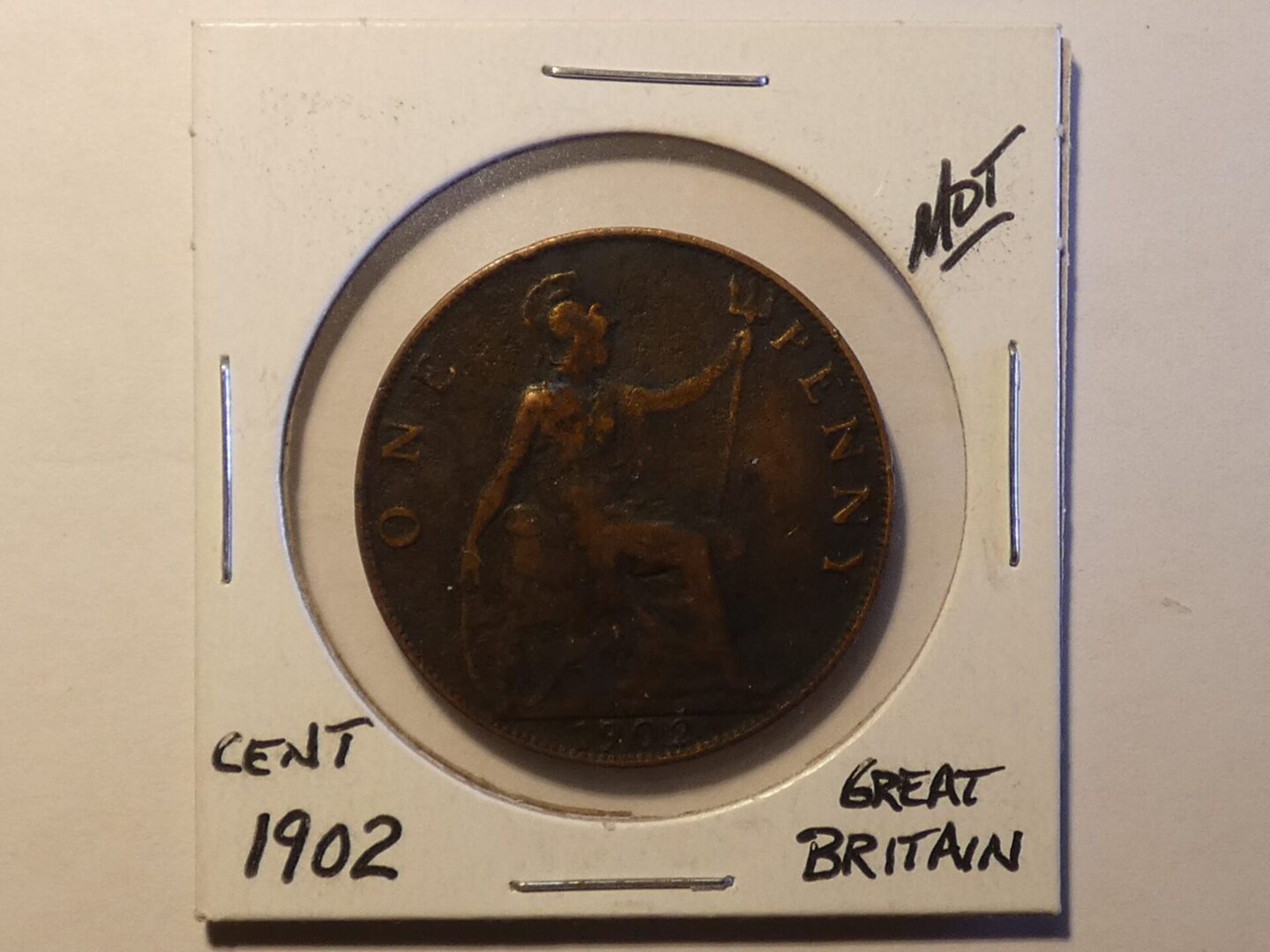 1902 British one penny coin.