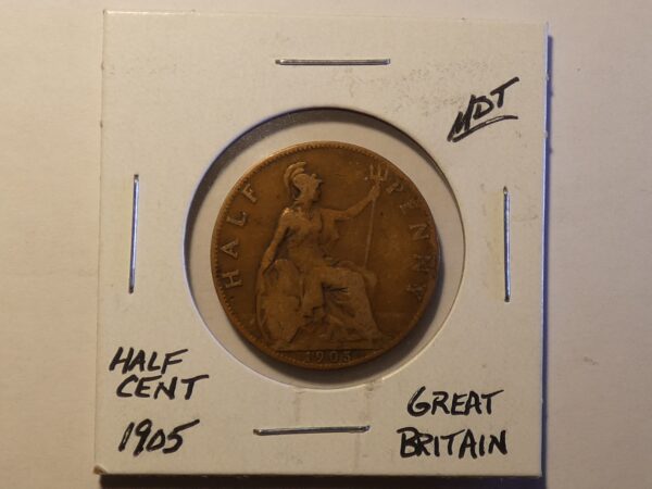 1905 British half penny coin.