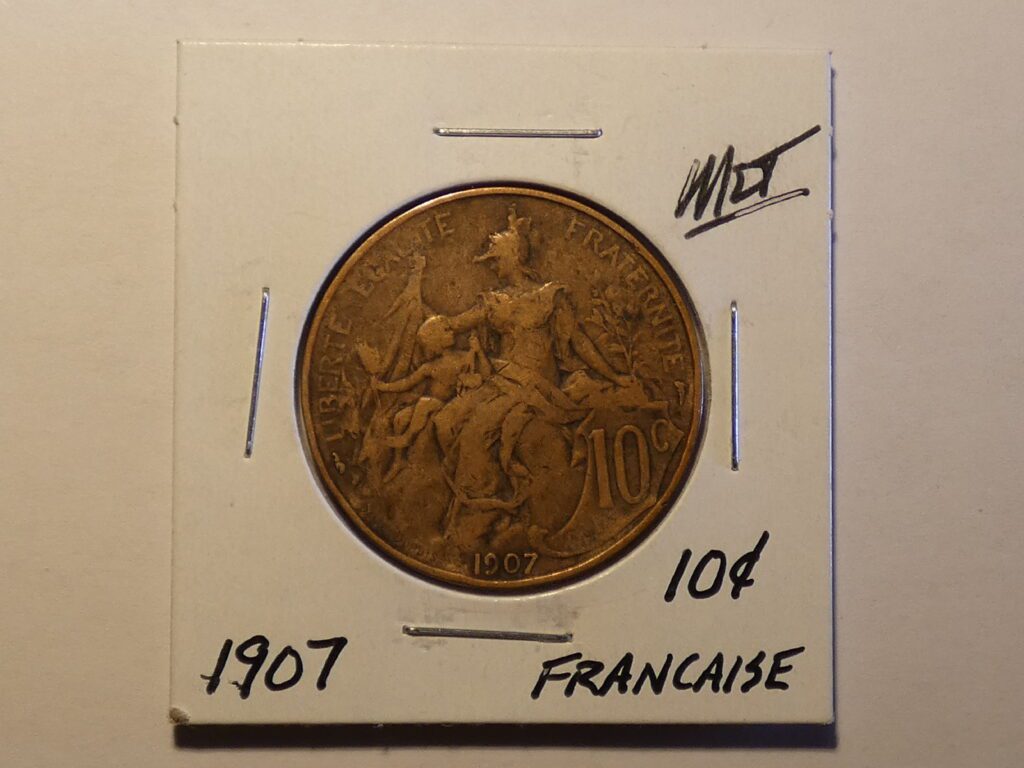 1907 French 10 centime coin.