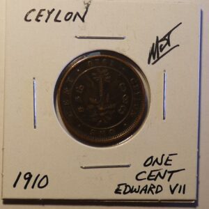 1910 Ceylon one cent coin.