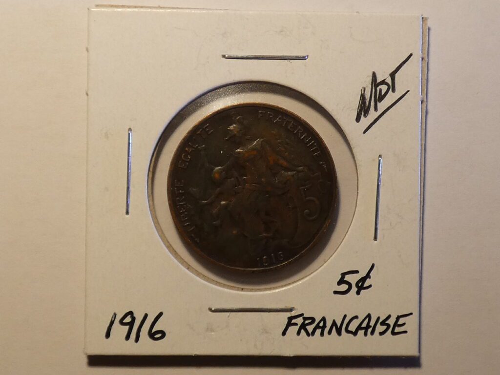 1916 French 5 centimes coin.