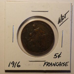 1916 French 5 centimes coin.