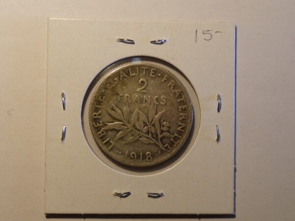 French 2 franc coin from 1918.