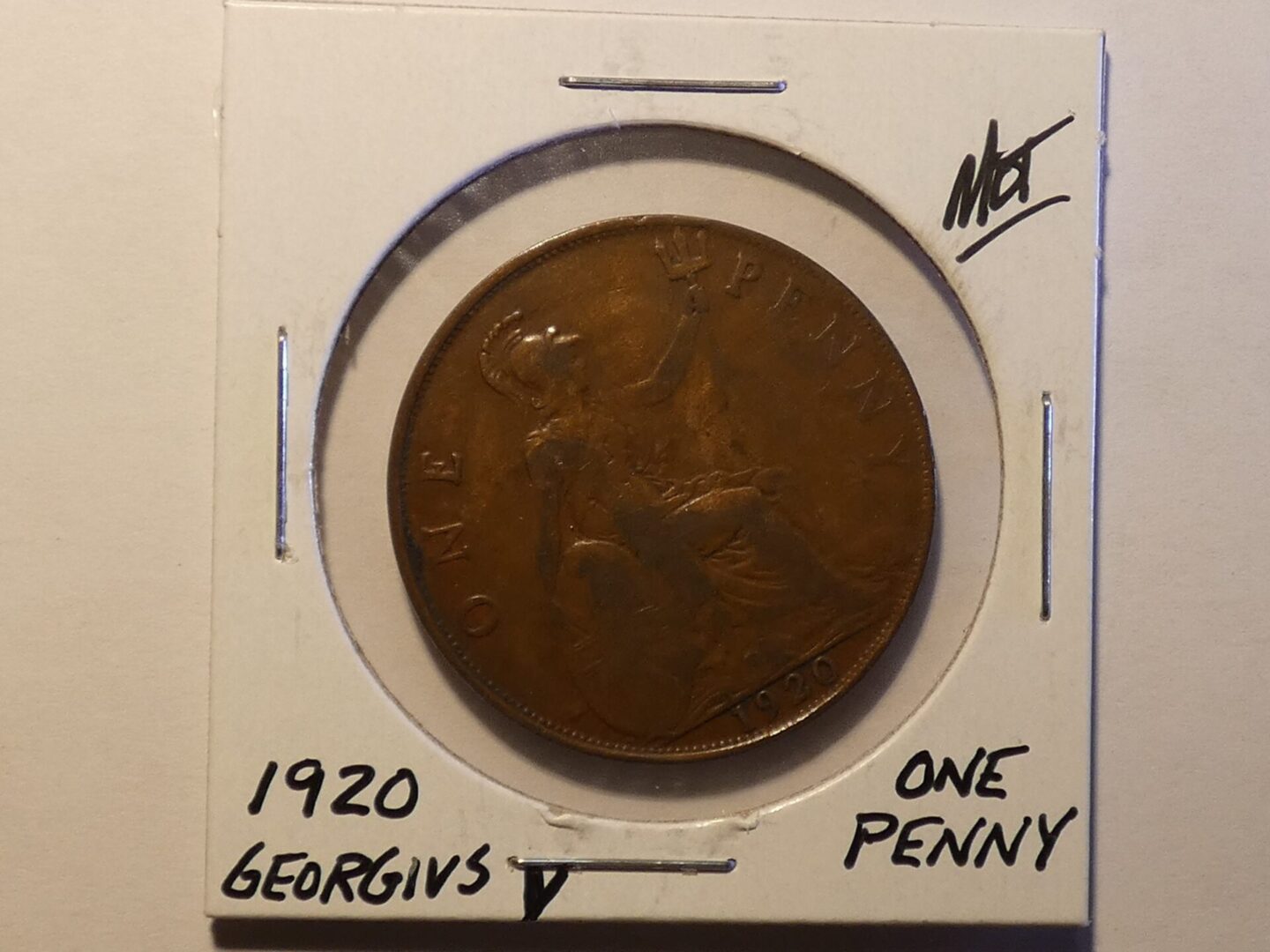 1920 British one penny coin.