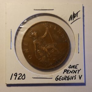 1920 British one penny coin with George V.