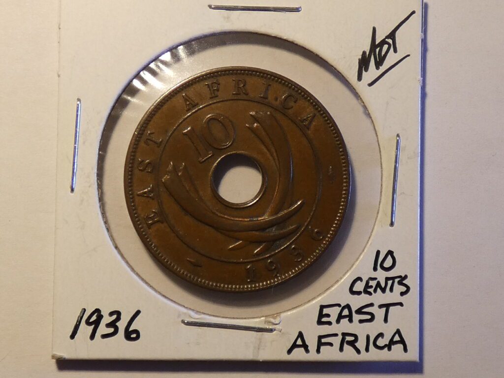 1936 East Africa 10 cents coin.