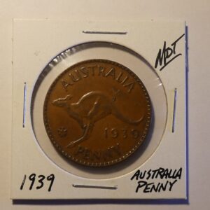 1939 Australian penny coin with kangaroo.