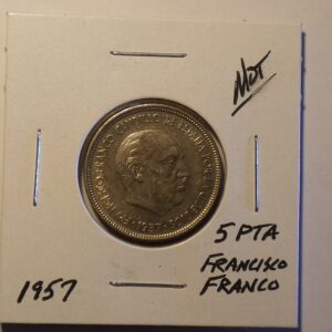 1957 Spanish 5 peseta coin with Francisco Franco.