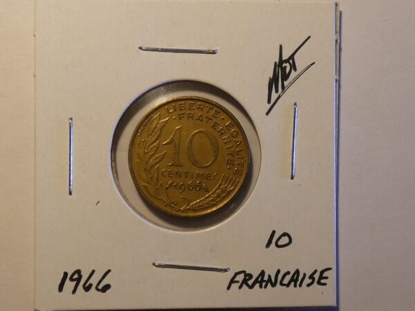 1966 French 10 centimes coin.